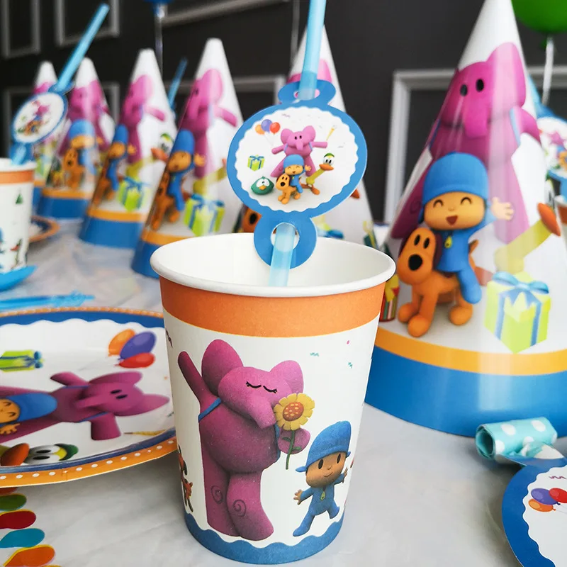 

POCOYO Birthday Party Supplies Cartoon Decoration Balloon Tableware Cup Plate Hat Elly PATO for Boy and Girl Theme Ideas