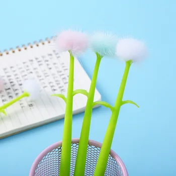 

48PCS/LOT Creative Silicone Dandelion Pen Flower Hair Ball Pen Cute Plush Ball Pen