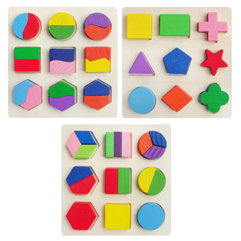 

Geometric Shape and Color Matching Toys Wooden 3D Puzzles Baby Montessori Early Educational Learning Toy for Children