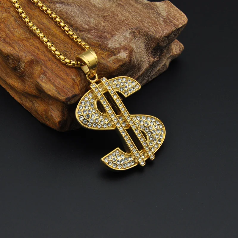 US7 Bling Iced Out US dollar ожерелье с подвеской золотого цвета 316L из нержавеющей стали