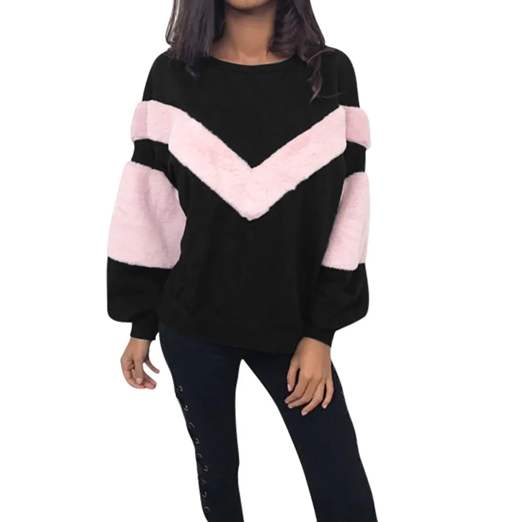 

Sweatshirt Women O Neck Sweatshirt Patchwork Cashmere Long Sleeve Plus Size Hoodie Pullovers Tops Blusas Ariana Grande Moletom