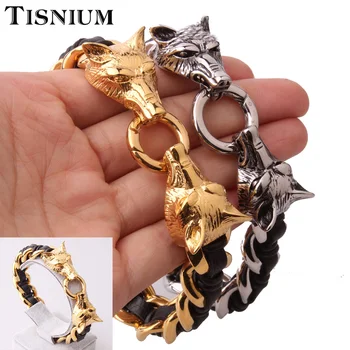 

Tisnium Halloween Friends Gifts Wolf Head Men's Bracelet High Quality Stainless Steel Jewelry Accessories Hip-Hop Punk Style