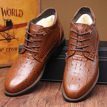 

Men Winter Boots Warm Thicken Fur Men's Ankle Boots Fashion 2018 Male Business Office Formal Leather Shoes 2019
