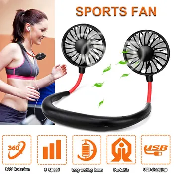 

Hand Free Mini Portable USB Fan - Design Wearable Rechargeable Neckband Fan 3 Level Air Flow 7 LED Lights 360 Degree Rotation