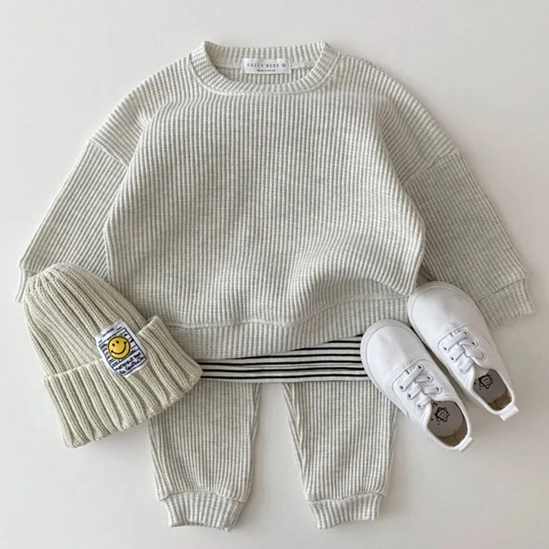 Korean Baby Cotton Kintting Clothing Sets Kids Boys Girls Spring Autumn Loose Tracksuit Pullovers Tops+Pants 2PCS Sets Clothes kids clothing set