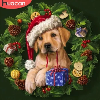 

HUACAN 5D Diamond Painting Dog Full Square Drill Cross Stitch New Arrival Diamond Embroidery Animal Mosaic Christmas Decoration
