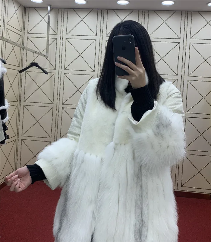 Пальто с натуральным мехом, толстый теплый зимний пуховик, настоящий мех норки, пэчворк, крест, лисичка, белый утиный пух, наполнитель, Женская парка