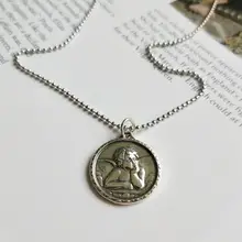 925 Sterling Silver Coin Angel Baby Hangers Ketting Voor Vrouwen Vintage Design Lange Ketting Charme Zilveren Sieraden(China)