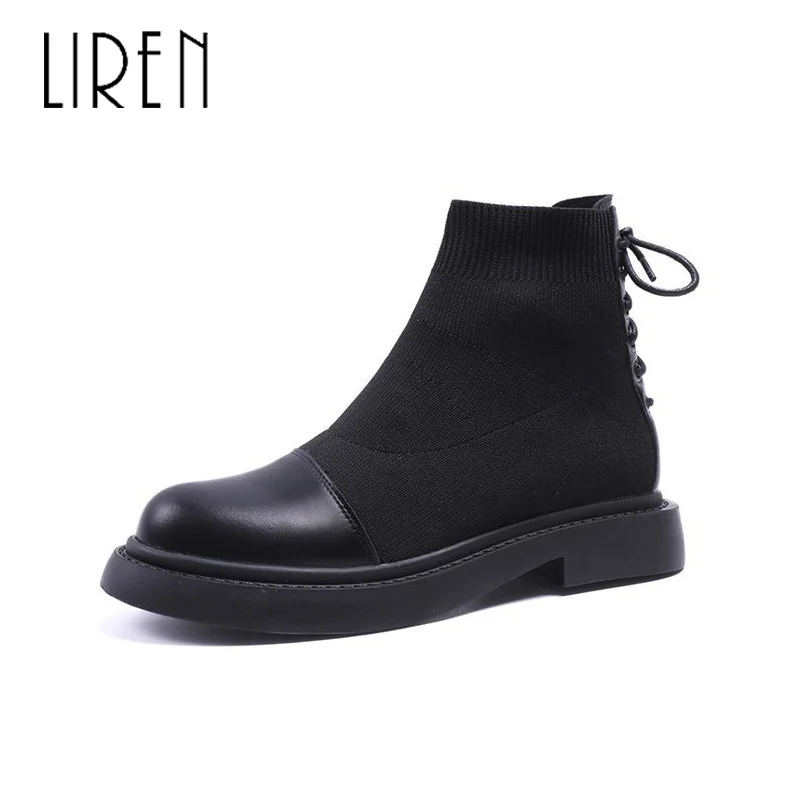 

Liren 2019 Winter Women Fashion Ankle Lace-up Boots Air Mesh Comfortable Women Boots Round Toe Flat Low Heels Keep Warm Boots
