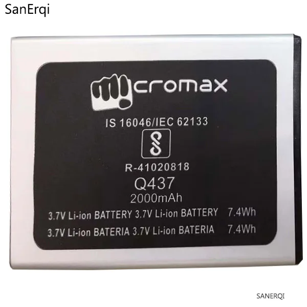 Аккумулятор Q437 Для Micromax мобильный телефон 3 7 В 2000 мАч 100% Высокое