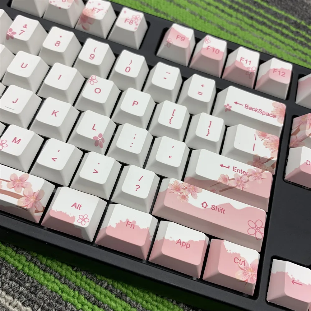  Cherry Blossom Keycaps Full Set Mechanical Keyboard Keycaps PBT 5 Face Dye-Sublimation Keycap For A
