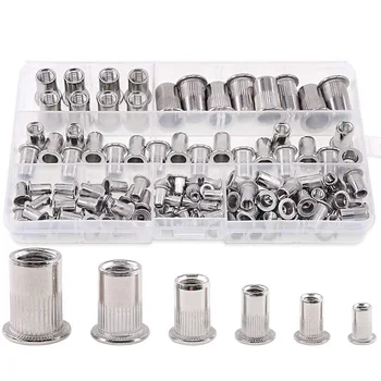 

TOP Flat Head Threaded Rivet Nu,Metric Rivet Nut Assortment Kit 304 Stainless Steel(126Pcs)