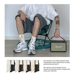 Men's Cotton Socks Fashion Design Tie-dyed Thread Knitted Sports Medium Tube Socks Street Harajuku Printed Breathable Male socks