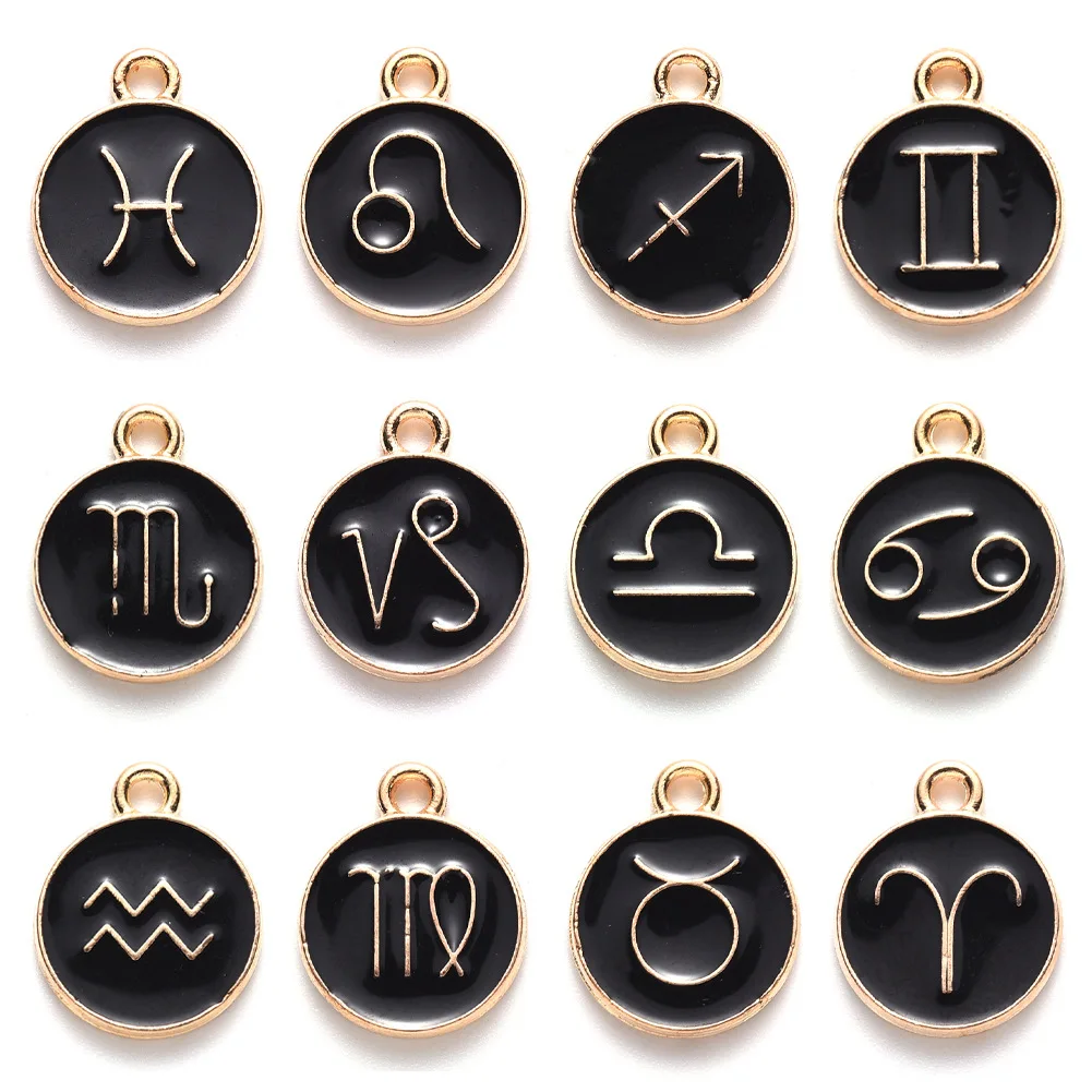 12pcs/lot 15x12mm 12 Constellation Charms Double Face Enamel Charms Charms Pendants Jewelry Making Handmade Craft Accessories