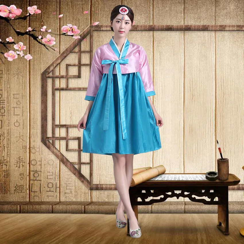 Женский Восточный Традиционный корейский Костюм-ханбок, костюмы, топы+ платье для девочек, до колена, корейский Королевский роскошный танцевальный комплект
