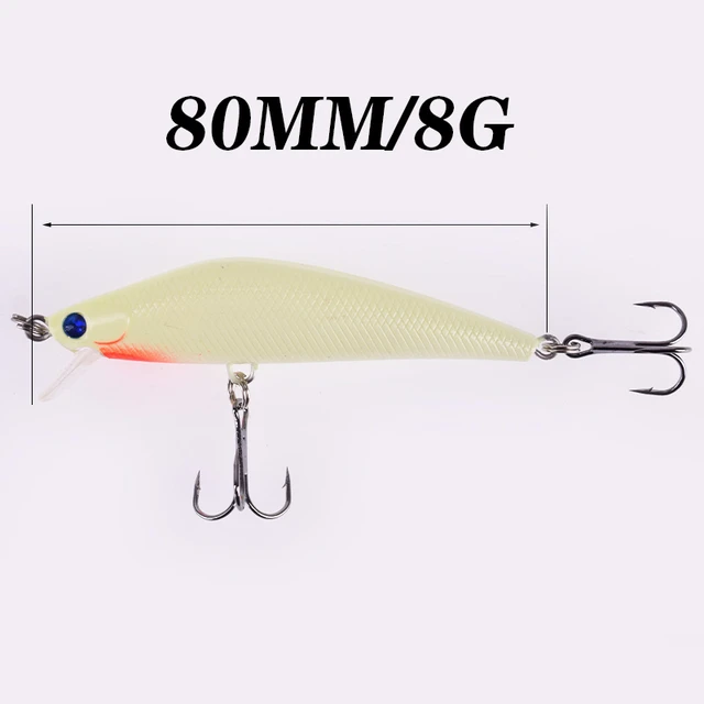 1PCS Luminous Night Fishing Minnow Lures 8cm 8.5g Artificial Hard Baits  With 6# Treble Hooks