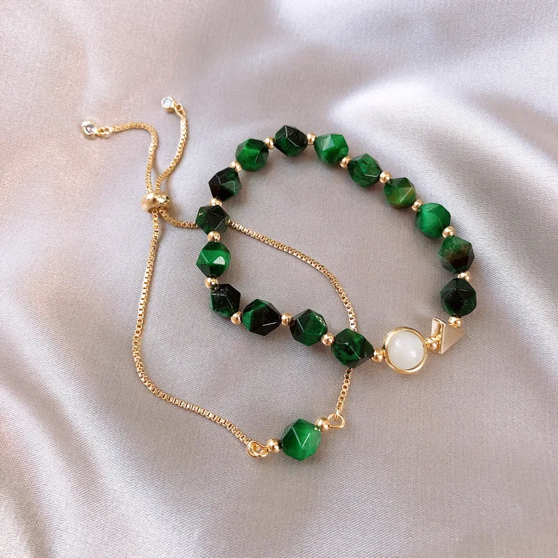 USTAR, браслеты с зеленым камнем для женщин, Vantage, 2 шт, золотой цвет, регулируемая цепочка, браслет, набор, женская мода, ювелирное изделие, подарки
