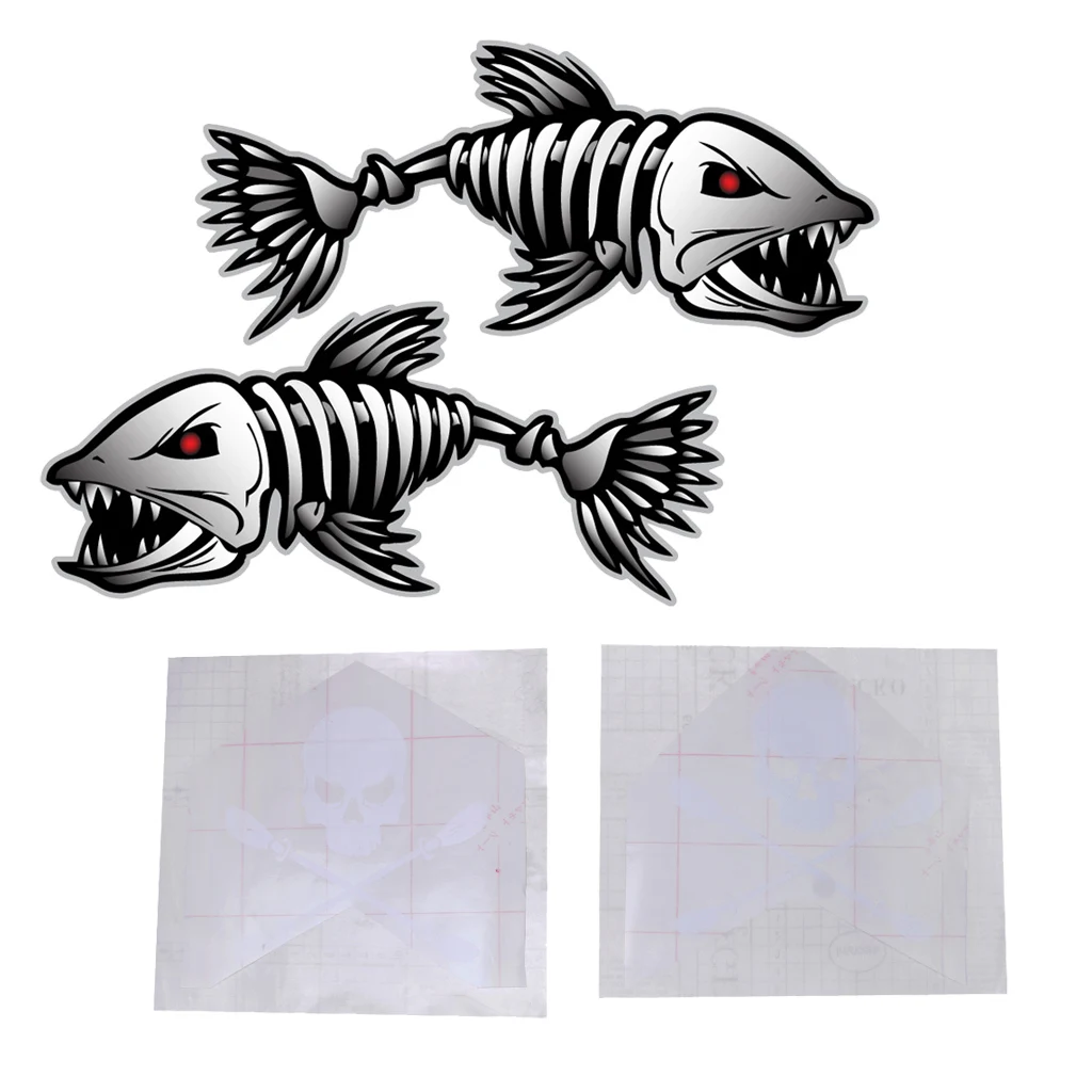 4 Pieces / Set Fish Skeleton Skull Decals Kayak Paddle Stickers Fishing Boat Car Truck Bumper Laptop Graphics DIY Accessories