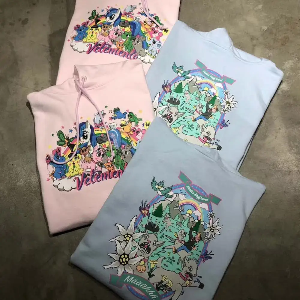 20SS Женская толстовка Vetements Новая повседневная толстовка с логотипом из мультфильма Vetements толстовки розовые синие Vetements с вышивкой уличная Толстовка