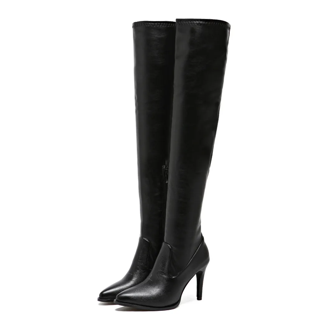 

Over-The-Knee Boots Women Elastic Black Winter Boots Thin High Heeled Booties Ladies Sexy Pointed Toe Shoes Botas Mujer 2019