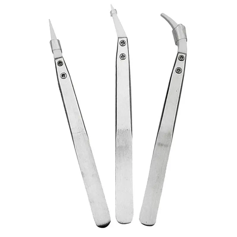 

3 Pcs Ceramic Tweezers Heat Resistant Multifunction Hand Tools Kits Non Conductive Stainless Steel Body
