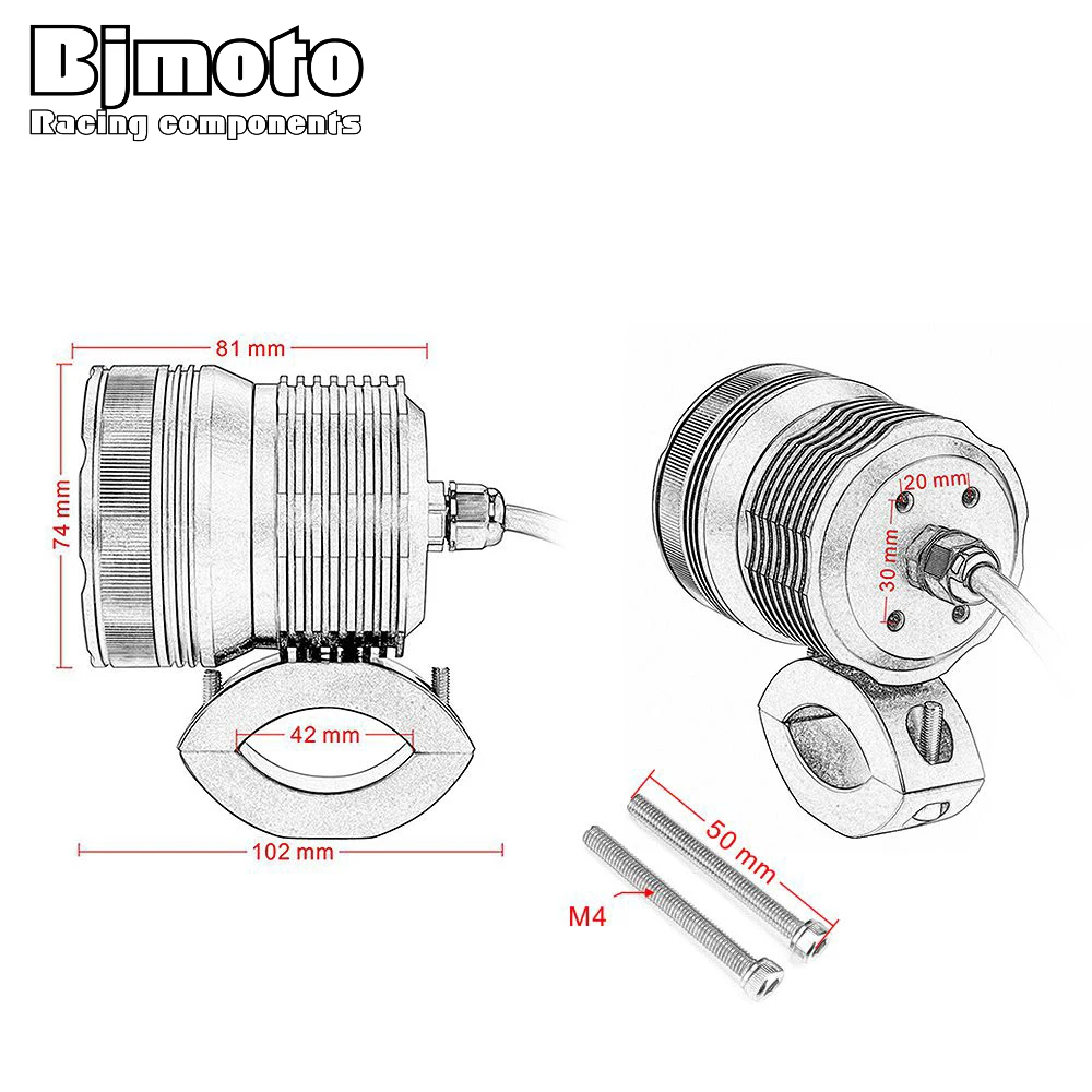 BJMOTO мотоцикл прожектор фары вспомогательный дальнего света 12V 60 Вт мотоциклетные светодиодный фар 6000K белый светодиодный Moto пятно света Противотуманные фары