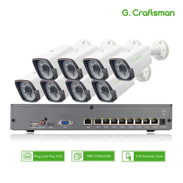 $US $357.25 8ch 5MP POE Kit H.265 System CCTV Security Smart NVR Outdoor Waterproof IP Camera Surveillance Alarm Video P2P G.Craftsman