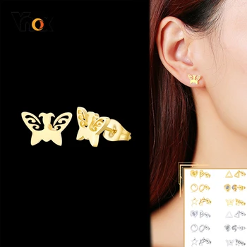 

Vnox 12 Pairs/Lot Stud Earrings for Women Stainless Steel Metal Butterfly Heart Stars CZ Stone Designs Ear Gifts Accessory