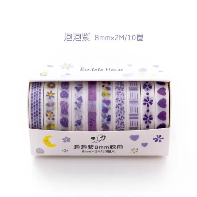 10pcs Fresh Color Basics Bullet Journal Handbook Diary DIY Decorative Washi Tapes Set Scrapbook Supplies Stickers Scrapbooking - Цвет: 1