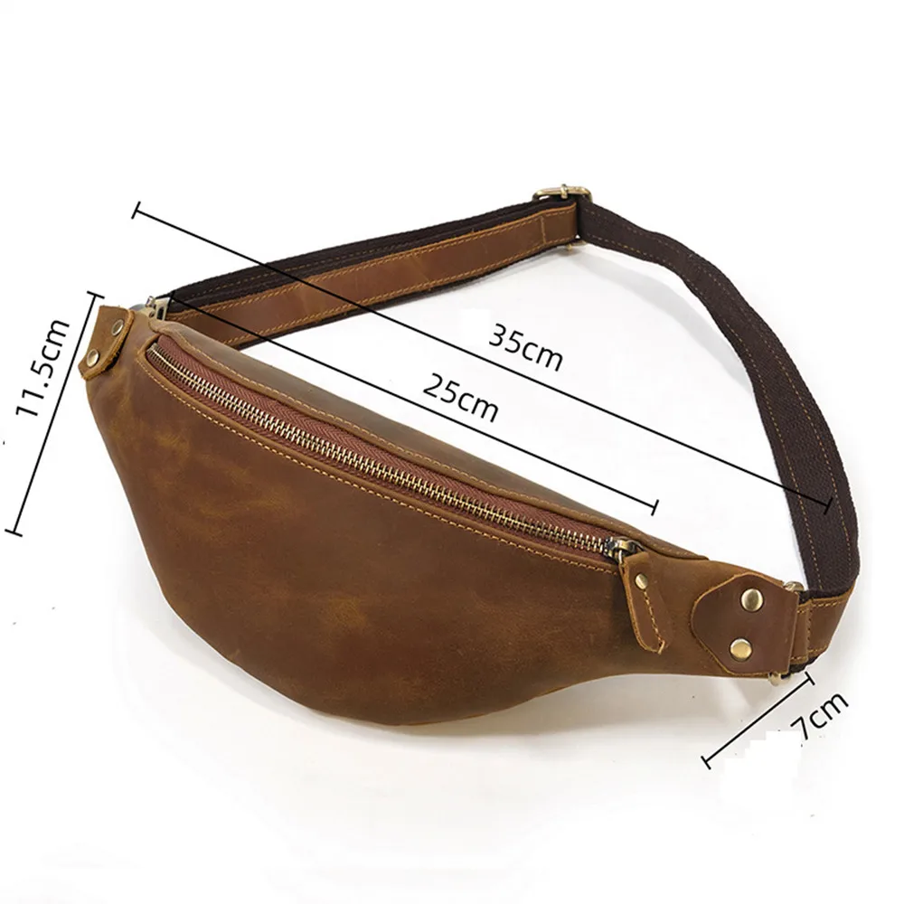 

Luufan Men's Genuine Crazy Horse Leather Waist PacksTravel Fanny Pack Male Waist Bag For Phone Pouch Outdoor Sport Bum Bag