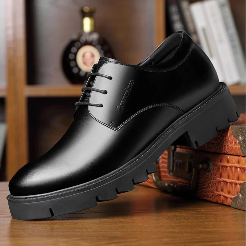

8/10CM Mens High Heel Shoes Black Dress Man Formal Shoe Office Leather Shoe for Men Elegant Business Shoes Zapatos Oxford Hombre