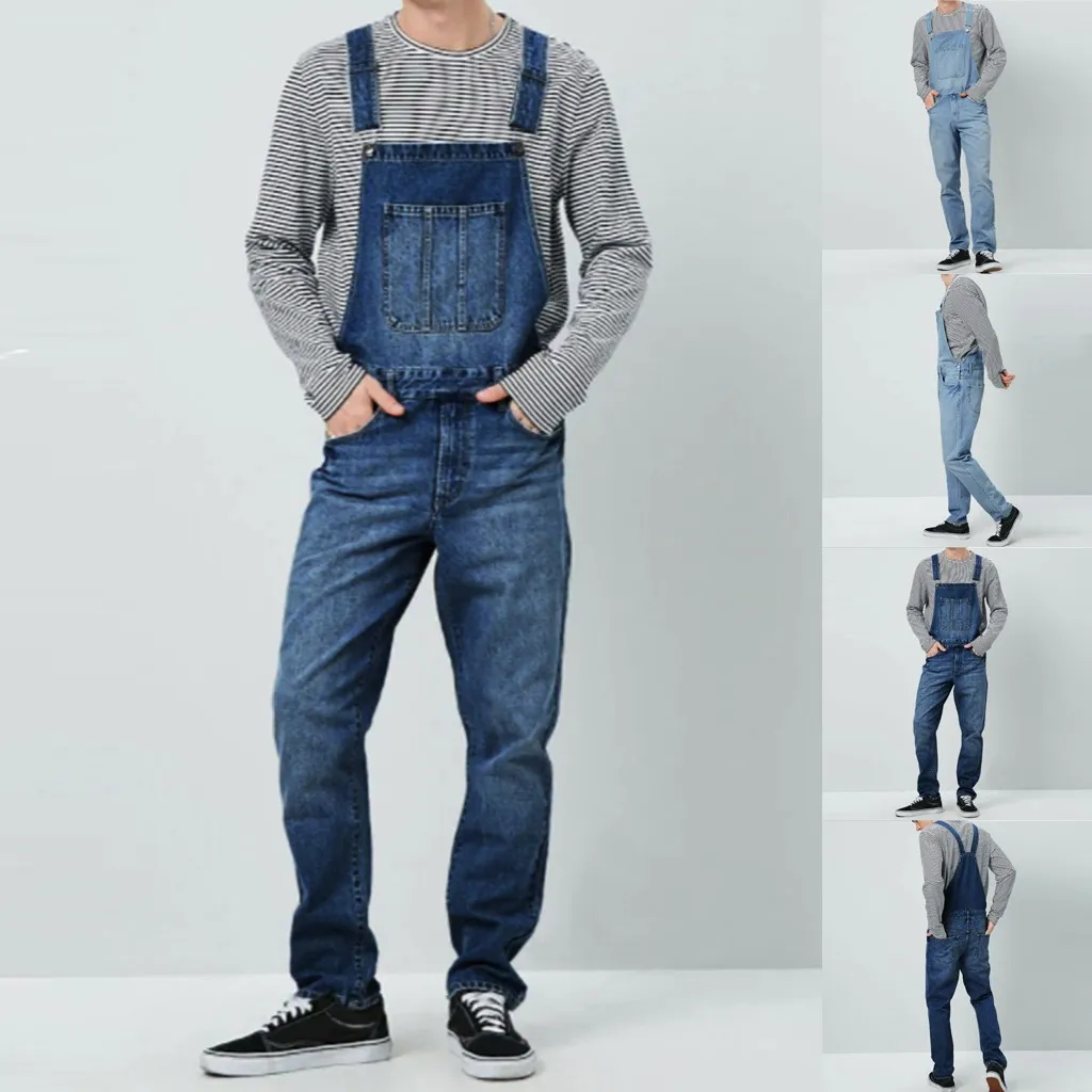 SAGACE, модный мужской Одноцветный джинсовый комбинезон с потертыми лямками, осенне-зимние штаны высокого качества