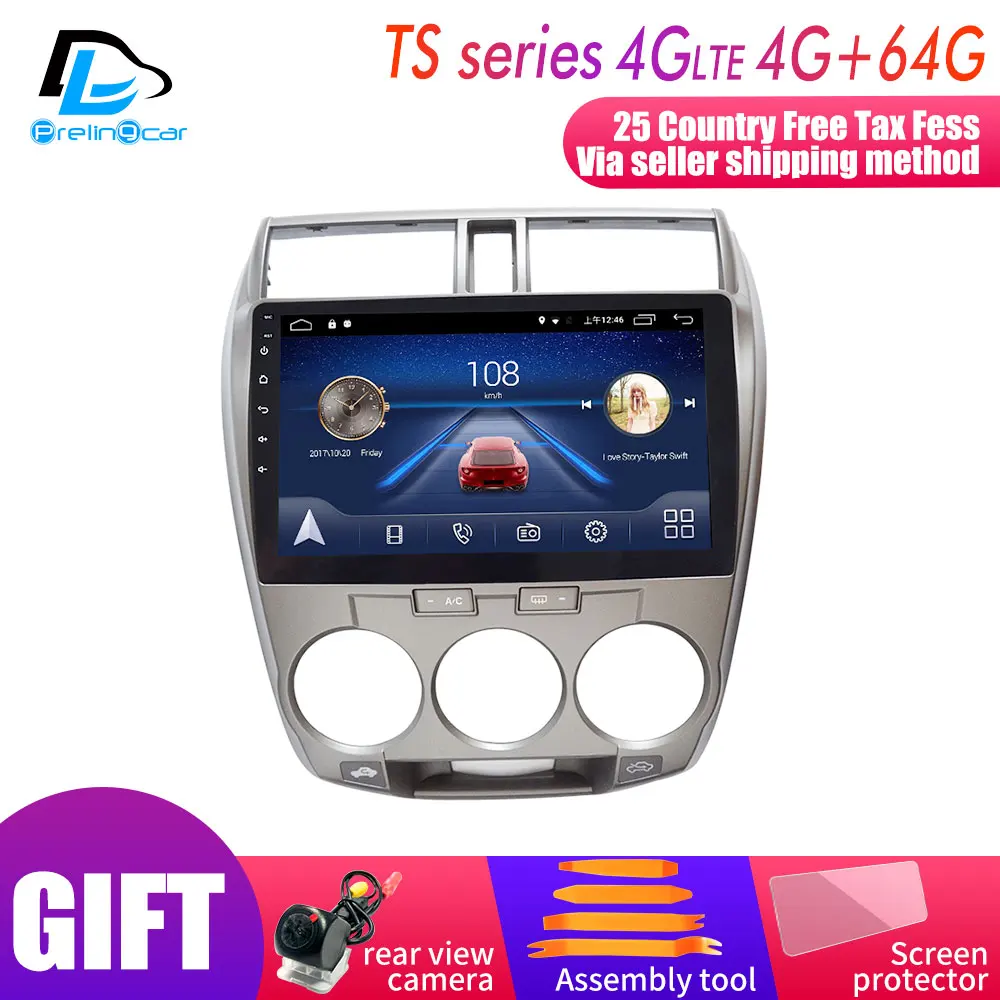 

4G Lte Android 9.0 Car multimedia navigation GPS DVD player For HONDA CITY 2008-2014 years IPS screen Radio stereo