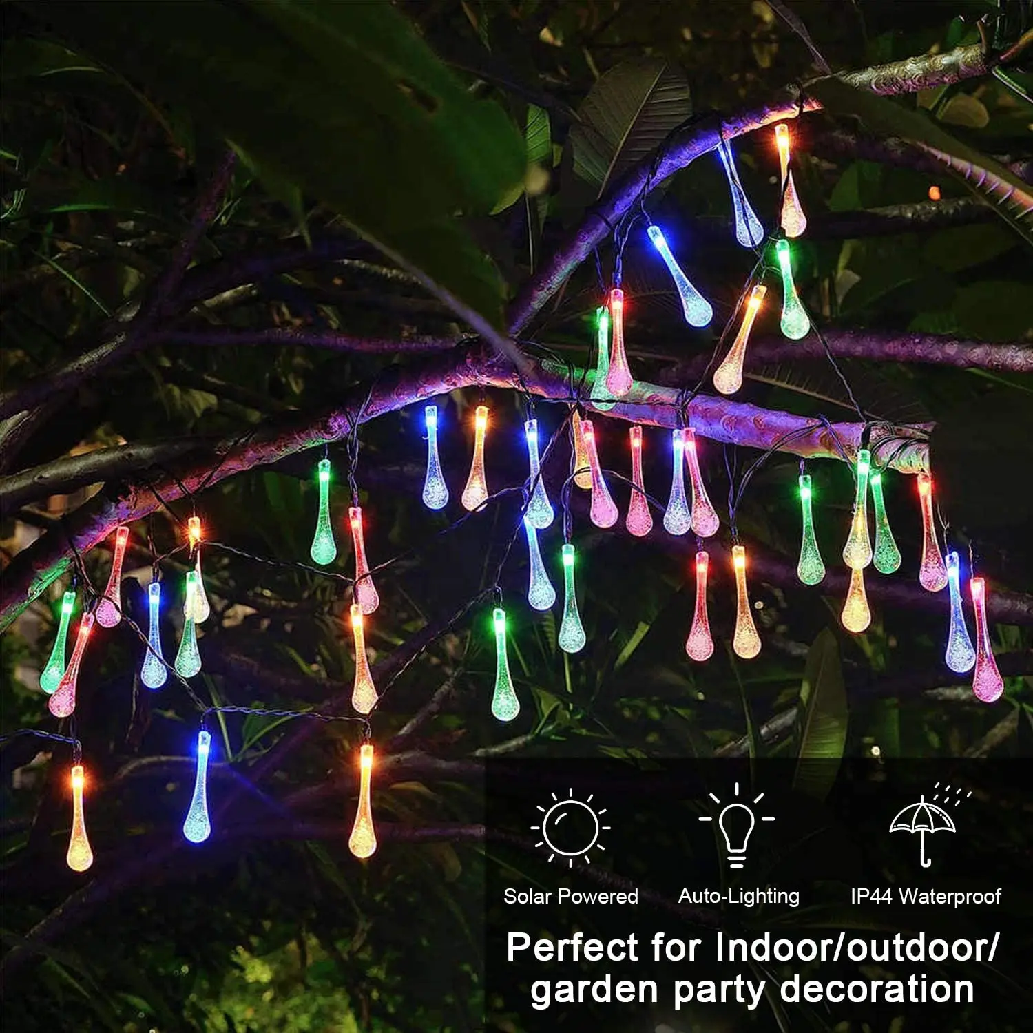 solar lantern lights Solar LED Outdoor Garden String Lights Teardrop Lamp Waterproof Multicolor Water String Lights Drop For Patio Yard Party Holiday solar post cap lights