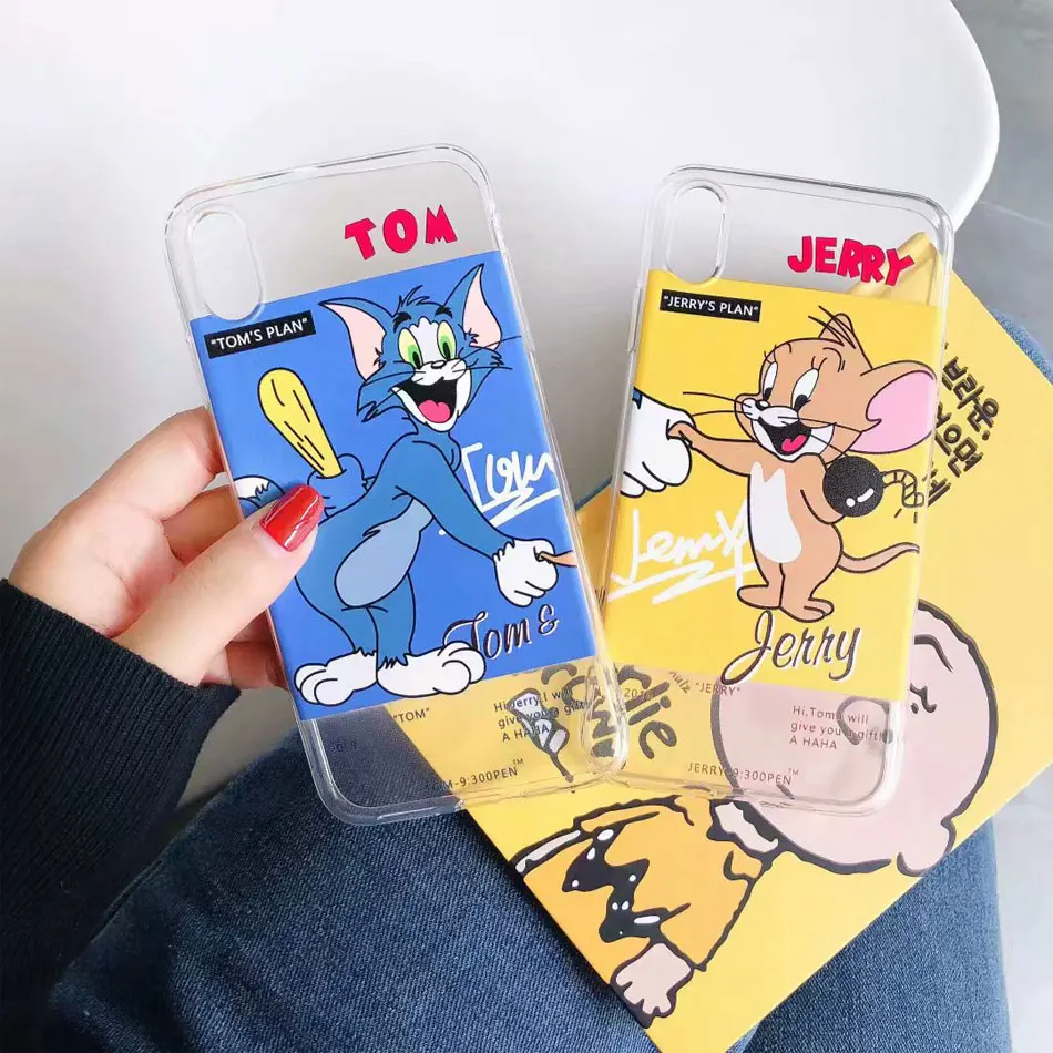 

Cartoon Phone Case for iPhone 11 X XS Max XR Cute Cat Tom Cover for iphone 8 case 7 6 6S Plus 11 Pro Max Soft Silicone Clear Transparent Case