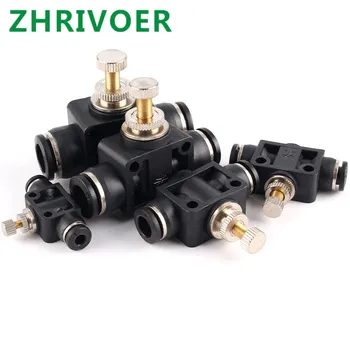 

OD Tube Flow control Throttle valve Pneumatic Fittings Pneumatic type speed control connector Black DSA 4 6 8 10 12MM