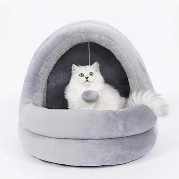 

Cute Winter Cat House with Funny Ball Design Yurt Velvet Bed Cat litter Box Home for Cats Furniture Cat Products for pets