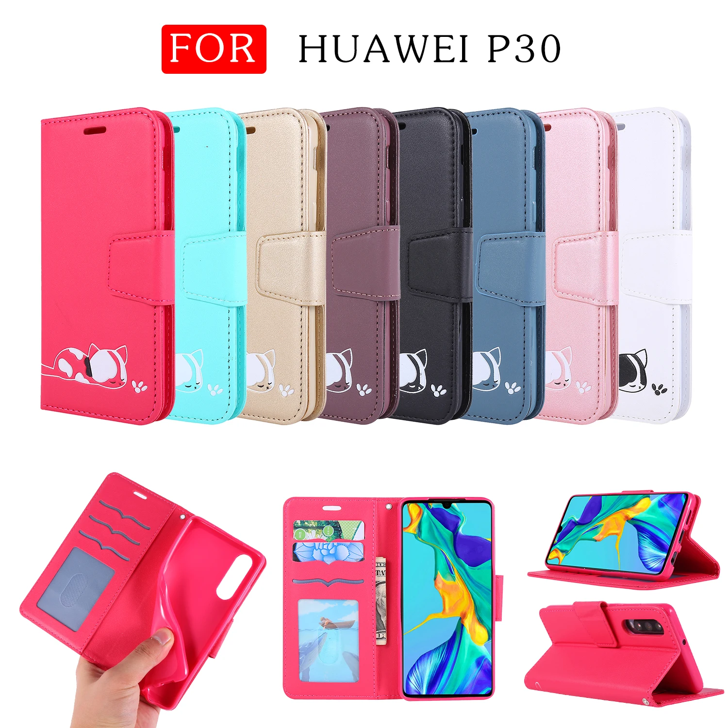 Чехлы для Etui HuaWei P20 Pro из искусственной кожи с Откидывающейся Крышкой и кошкой для Honor 10Lite 8A P30 Pro Lite P smart Y6 Y7 Fundas
