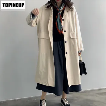

Casual Plaid Lining Patchwork Midi Long Trench Coat Women New Japanese Style Loose Single Breasted Cotton Blend Overcoats