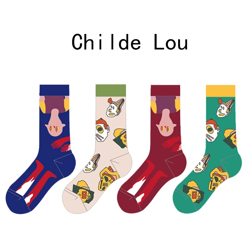 

LOUGONGZI Checkered Socks Funny Creative Color Cotton Fashion Art Painting Big Size Short Patterned No Show Retro Hipster Sox