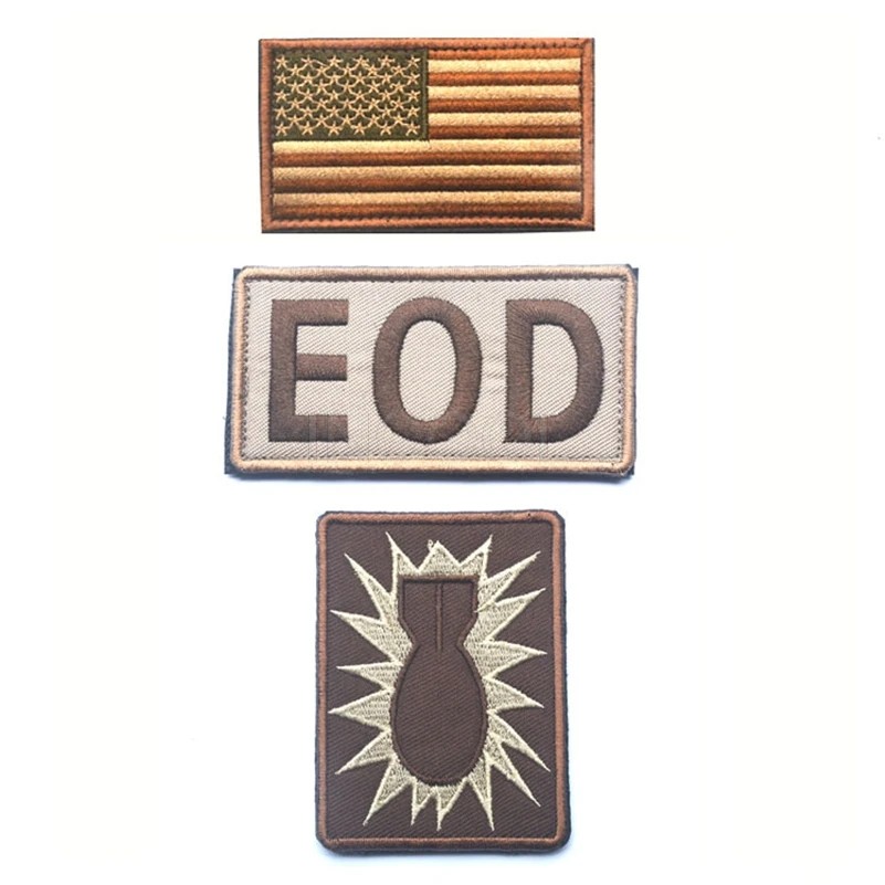 EOD Infrared Reflective IR Embroidered Patches US Flag Tactical Military Patches Emblem Badges Applique Embroidery Badges 