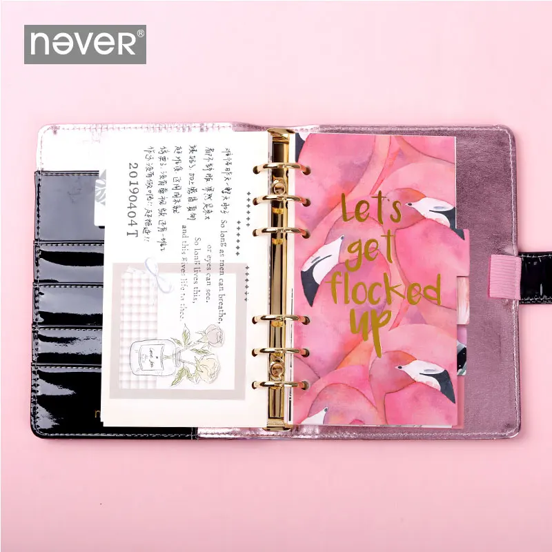 Yiwi Never Flamingo A6 방수 PU 가죽 노트북 바인더 플래너, 필러 페이지 포함, 신제품