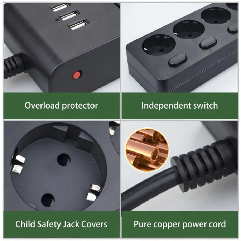 Plugue de Extensão ue para Proteção contra Surtos de Energia Elétrica com 5 Usb e Controle de Interruptor Plugue Entradas Independente - Image 5