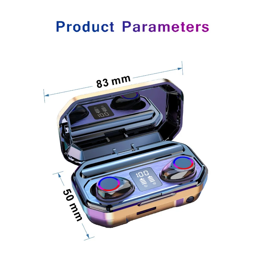 New Wireless Headphones Touch Control LED Bluetooth Earphones With Microphone Sport Waterproof Headsets Earbuds Earphone