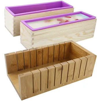 

Soap Loaf Making Cutting Molds Kit 2 PCS Silicone Soap Molds -1 PCS Soap Cutting Tool Set Wooden Bamboo