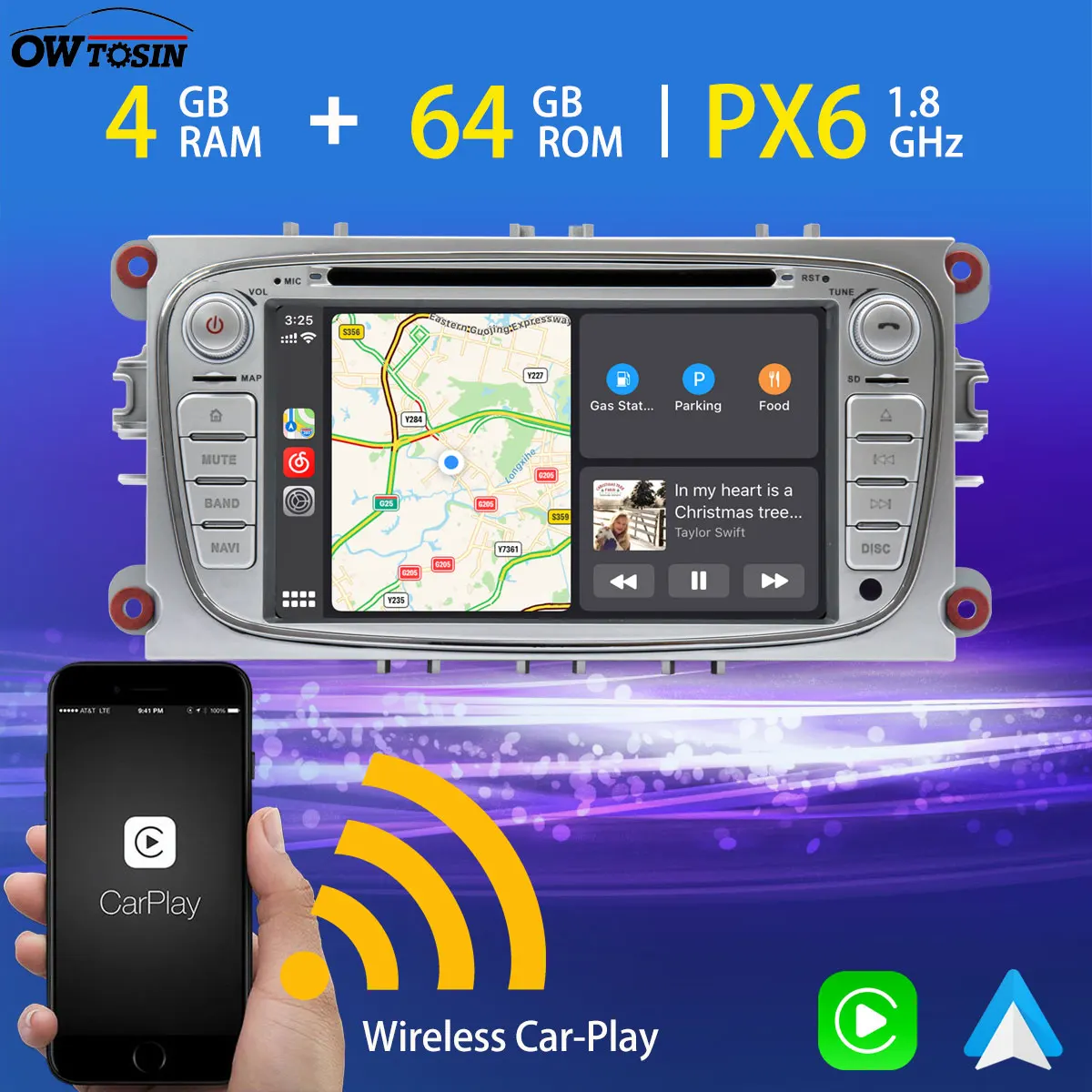 Автомобильный DVD-проигрыватель PX6 4G + 64G Android 10 0 для Ford S C Max Mondeo Focus Galaxy GPS навигация
