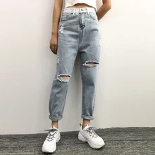 Джинсы-шаровары, рваные, потертые, для женщин, с высокой талией, свободные, бойфренд, для мам, для женщин, mujer femme, для девушек, джинсовые штаны, брюки, dames broeke