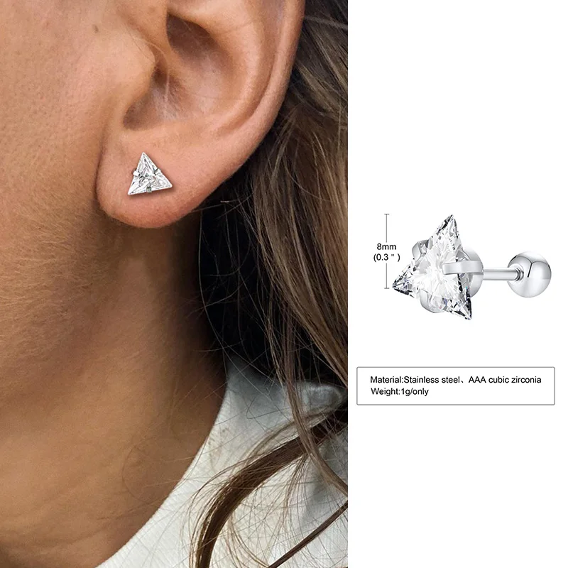 Piccolo Triangolo Stud Earrings In Sterling Silver, Cubic Zirconia - Foto 8