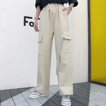 

2020 spring autumn new women Korean casual sports pants loose high waist wide leg pants Female Korean work pants trousers F1238