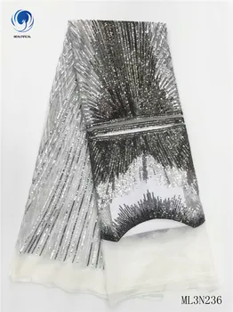 

Beautifical african lace fabrics High quality tulle lace fabric with sequins 5yards nigerian lace sequins fabric ML3N236